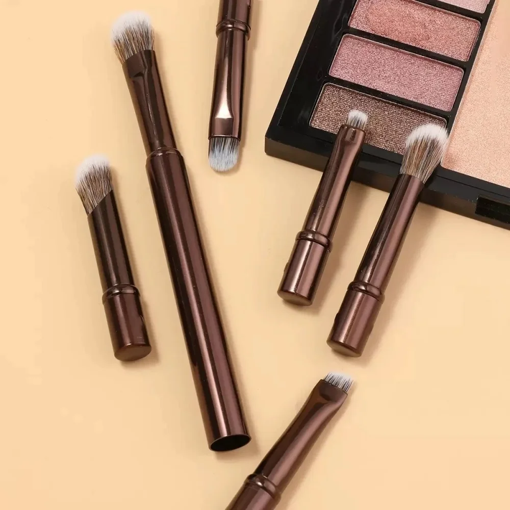 6pcs/set Mini Makeup Brush Set Double-ended Makeup Brush Detachable Travel Contour Concealer Brush Eyeshadow Brush Makeup Tools
