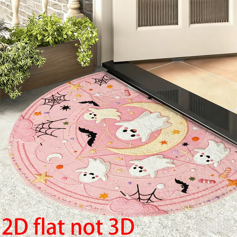 Cute Halloween Half Round Doormat Pink Ghost Moon Star Semicircle Carpet For Bedroom Bathroom Front Door Welcome Floor Mat New