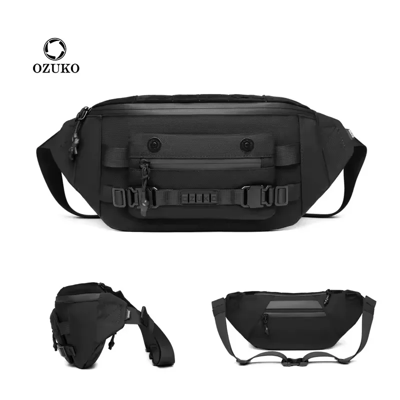 OZUKO Outdoor Sports Men's Waist Bag Large Capacity Waterproof Waist Pack Outstanding Running Gym Hiking Casual Chest Bag