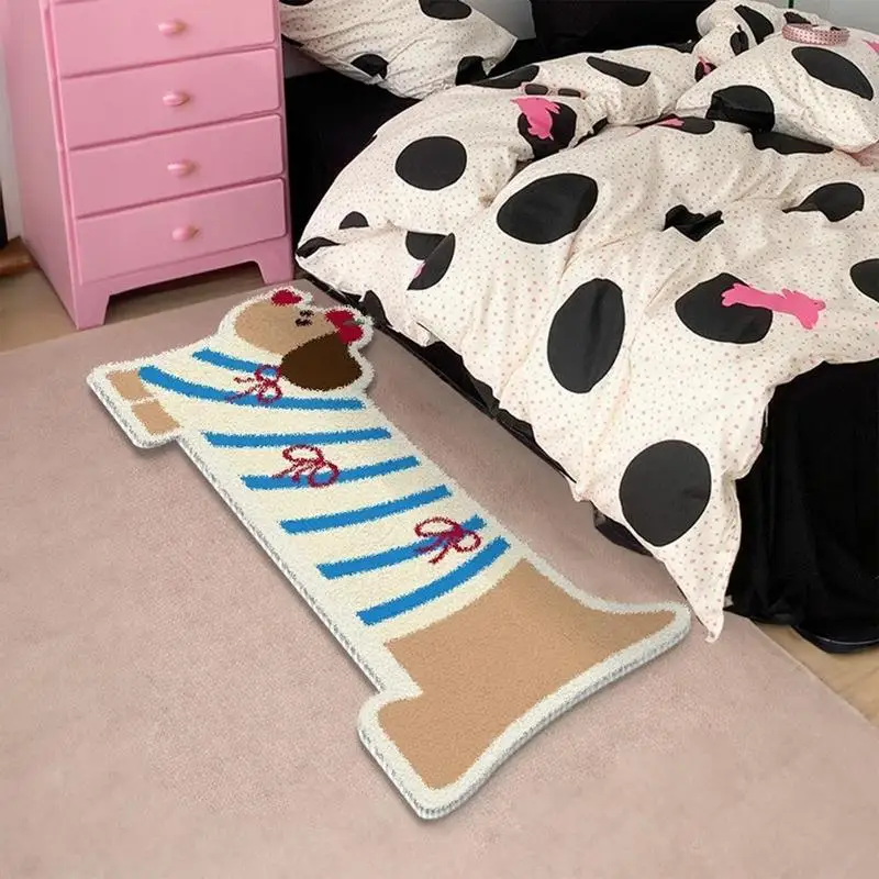 Cue Bedside Rug Funny Dog Bedroom Mat With Non-Slip Base Adorable Dachshund Fuzzy Rugs Irregular Shaped Rug Dachshund Front Door