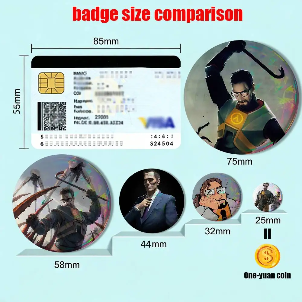 game Half-Life Gordon Freeman Laser reflective round badges pins bag clothing decorations collectibles gifts for friends
