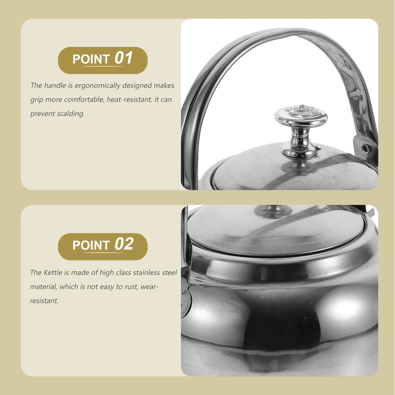 

Kettle Stainless Steel Teapot Personal Kettles 's Metal Kitchen Handheld for Gas Stovetop Silver Travel