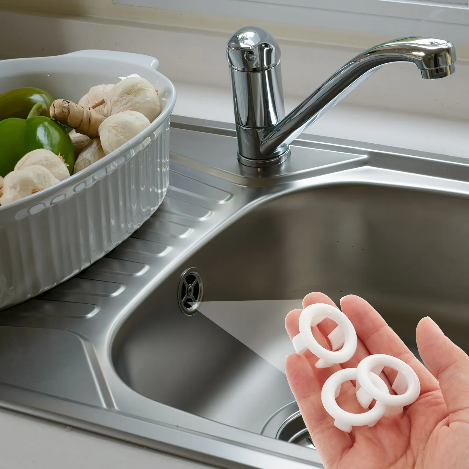 

50Pcs Sink Overflow Ring Smooth Polished Plastic Round Basin Cover for Bathroom Kitchen Ceramic Sink Hole No Assembly Required