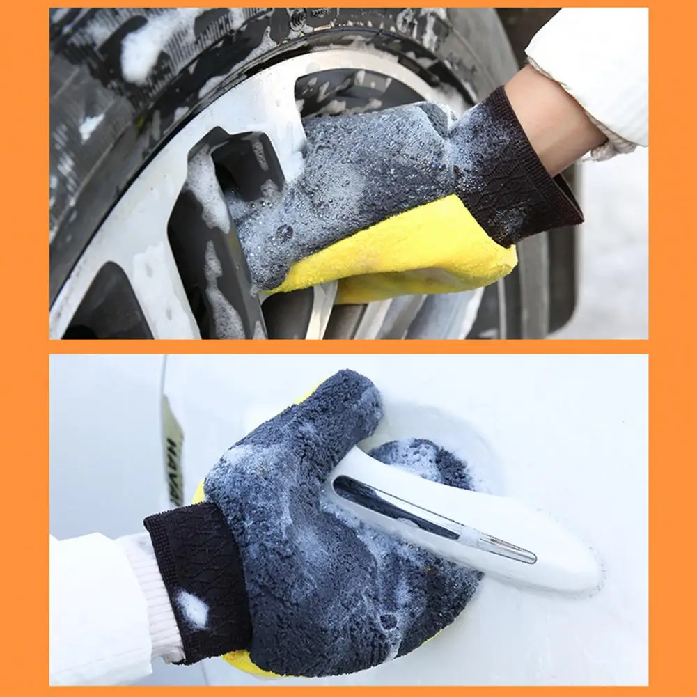 1Pc Car Wash Mitt with Thumb Coral Fleece Double-sided Absorbent Auto Cleaning Glove Detailing Beauty Washing Gloves