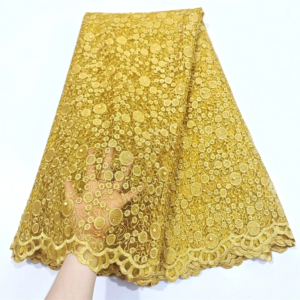 

WorthSJLH Gold African Cord Tulle Lace Fabric 2024 High Quality White French Nigerian Lace Fabrics for Wedding Dress Sewing