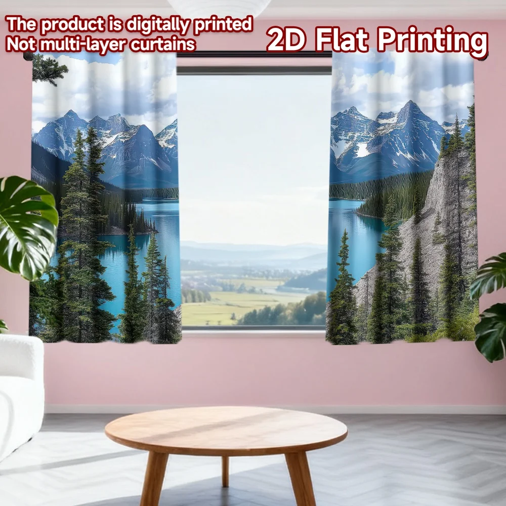 

2D flat printing 2pcs Party Curtain Mountain Lake Serenity(1) Digital Printed Polyester Drapes Holiday Decorations Perfect for