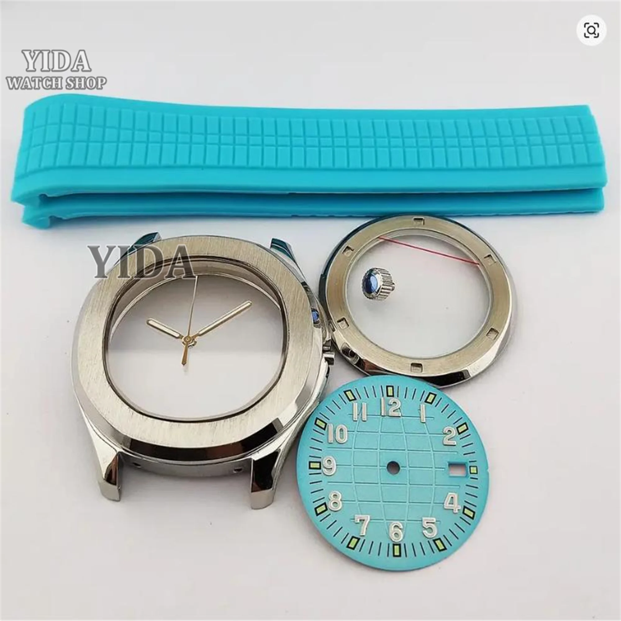 cassa-per-aquanaut-nautilus-nh35-con-cinturino-in-gomma-quadrante-verde-luminoso-lancette-e-fondello-trasparente-ricambi-per-movimento-nh35-cassa-da-42mm