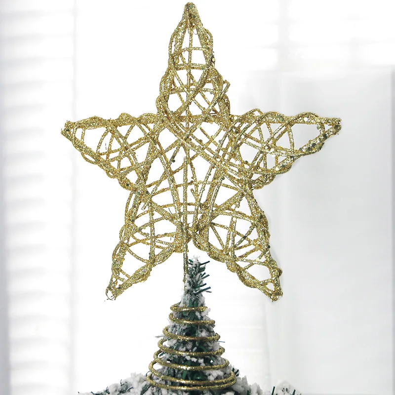 

(1 Pcs/bag) 26*20cm Christmas Decoration Vine Circle Five Pointed Star Christmas Tree Top Decoration New Year Party Supplies DIY