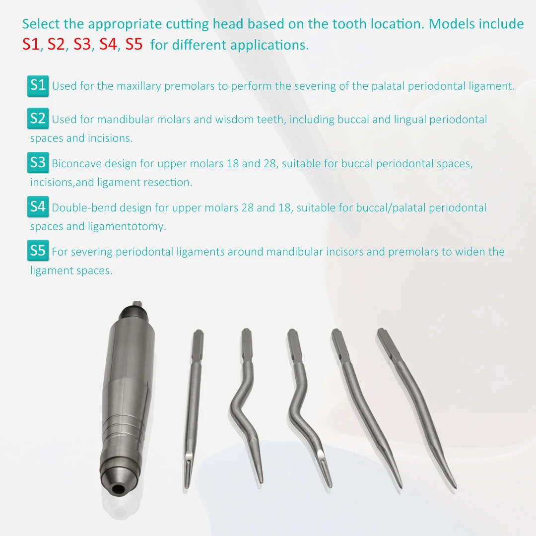 Pneumatic Dental Periodontal Ligament Cutter S1-S5 Tips Air Driven Dental Elevator Extraction Surgical Instrument Set