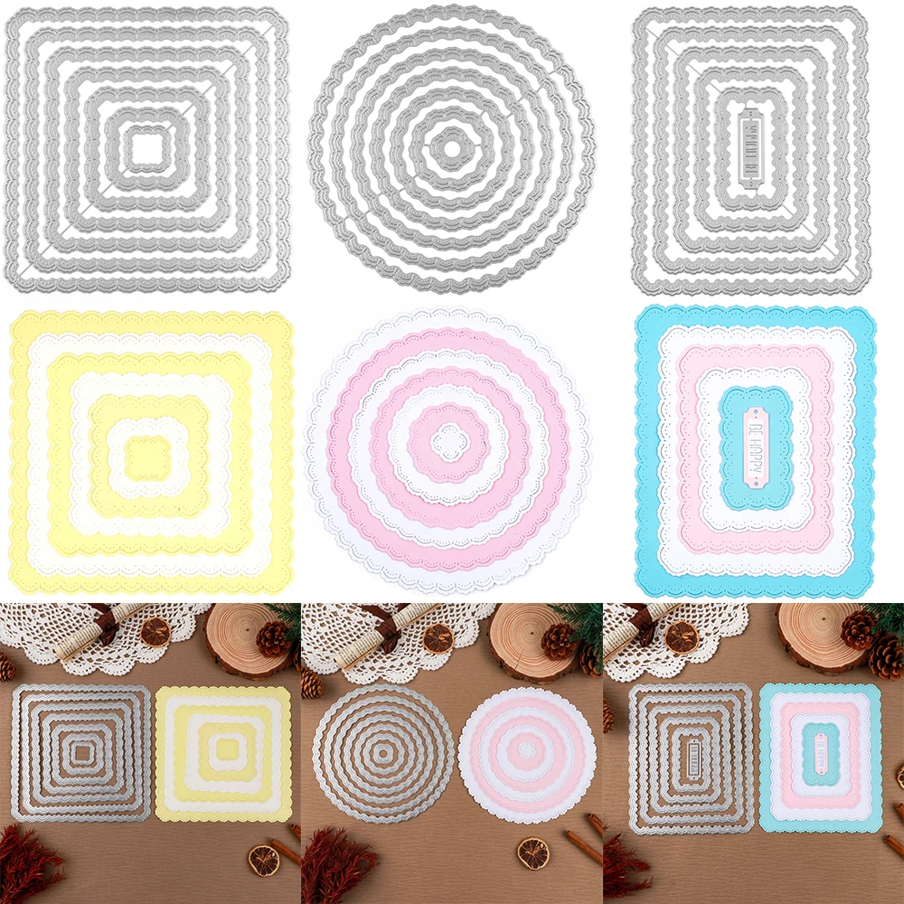 

Stitched Round Square Rectangle Metal Cutting Dies Layered Scalloped Geometry Diecut for DIY Scrapbooking Shaker Card Crafting