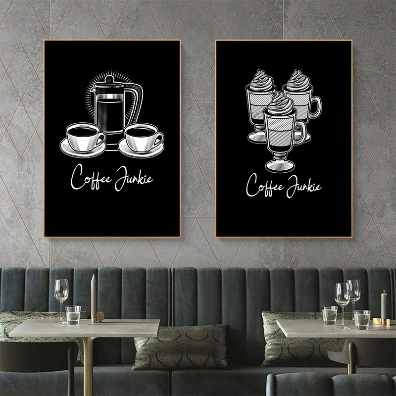 Modern Minimalism Coffee Bean and Coffee Machine Posters Prints Canvas Printing Wall Art Picture for Café Kitchen Home Decor