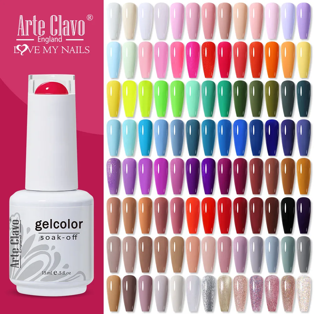 

Гель-лак для ногтей Arte Clavo, 15 мл, цвета, полуперманентный лак, однотонный лак для ногтей, замачиваемый УФ-гель для базового верхнего покрытия, гель для дизайна ногтей