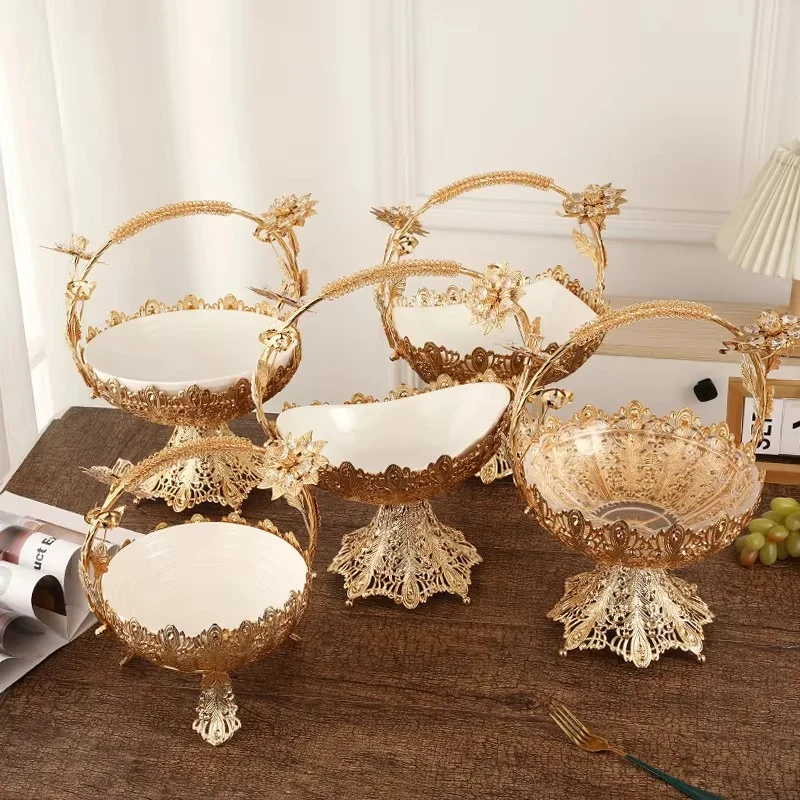 

Домашний декор, роскошная позолоченная металлическая корзина с фруктами, настольная витрина для вечеринок