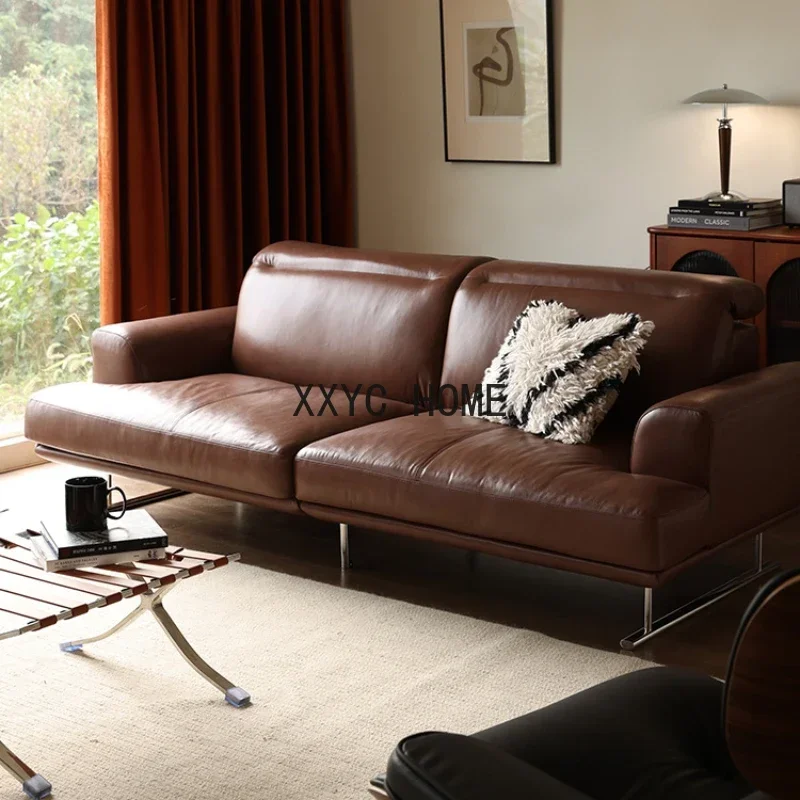 Leren Bank, Drie Personen, Klein Appartement, Eerste Verdieping, Leer En Dons, Lichte Luxe, Retro Stijl, Damascus