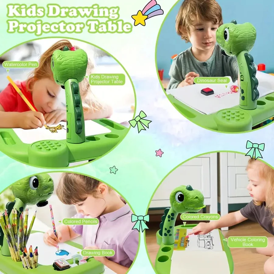 Dinosaur painting projector, puzzle toy drawing board, art and handmade toys for boys and girls, suitable gifts for children