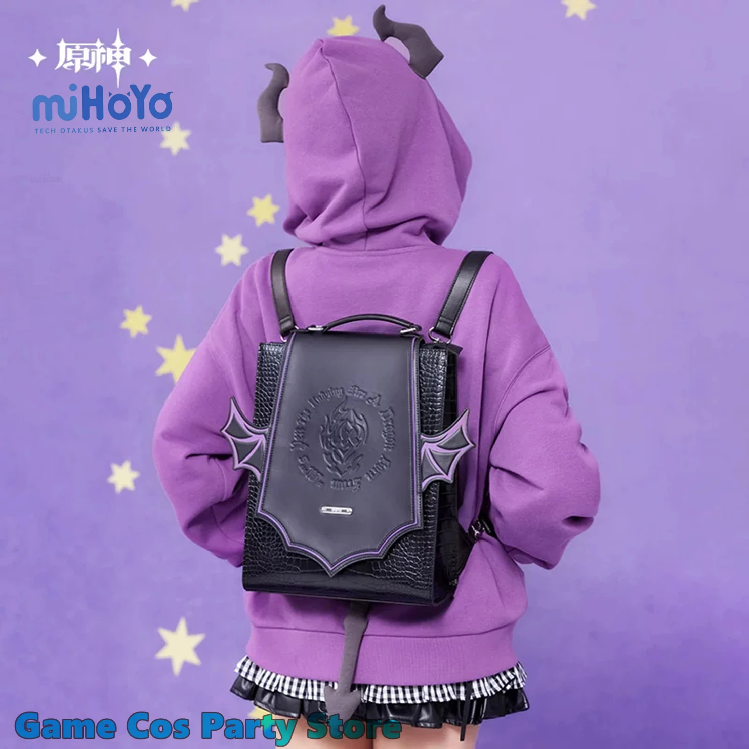 [Genuine] Evil Dragon Durin Theme Impression PU Backpack Game Genshin Impact Cosplay Prop Black Handbag Anime JK Bag Xmas Gifts