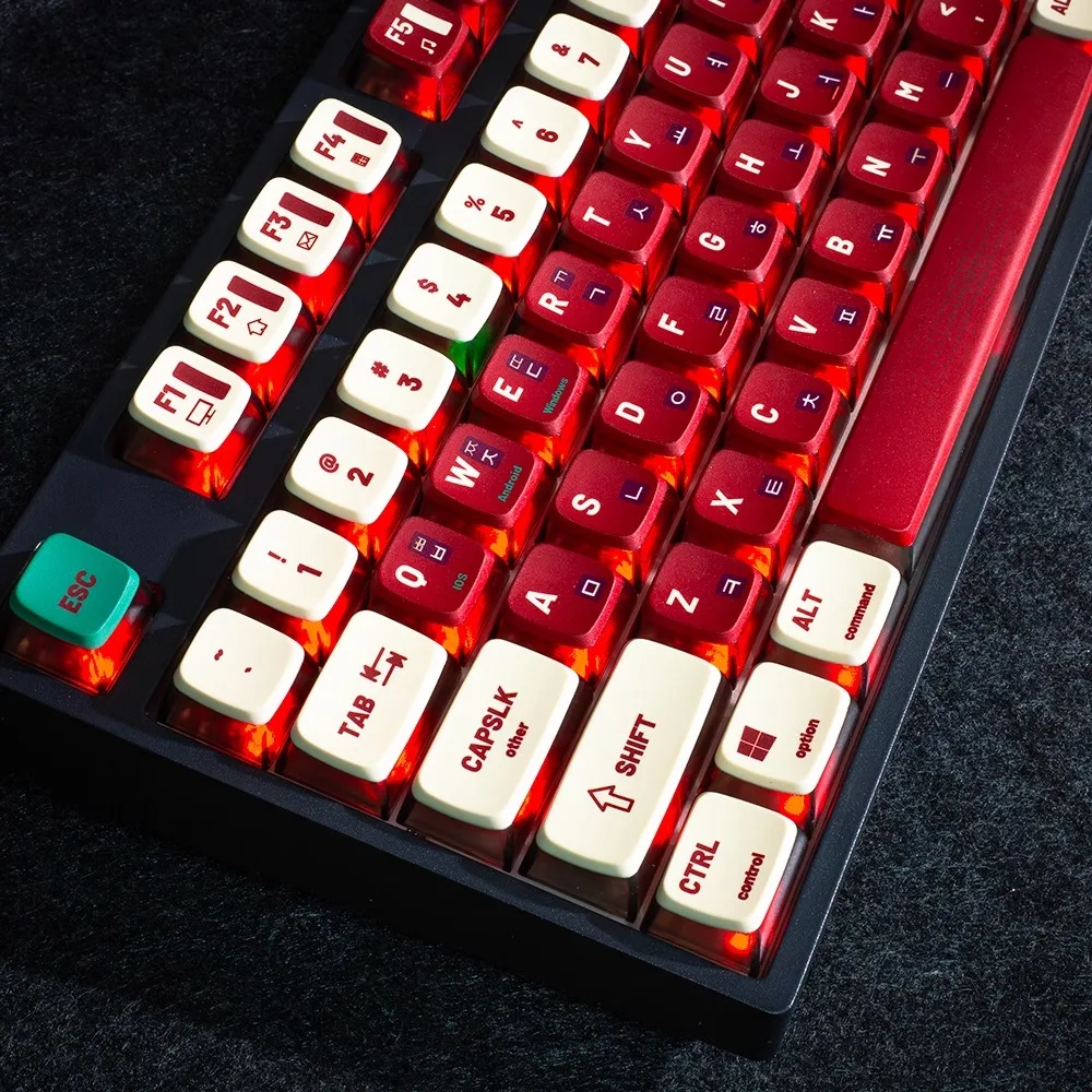 Vintage Red Style Korean Keycaps 124 Keys ASA Profile PBT Sublimation Transparent Custom Keycap for Mechanical Gaming Keyboard