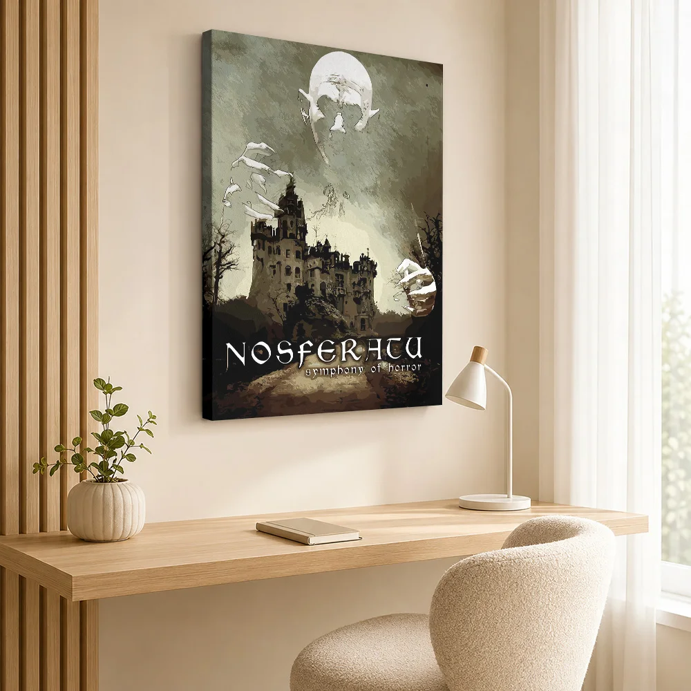 Nosferatu Symphony Of Horror Castle Framed Canvas Poster Customized Photo Vintage Graphic Illustration Wall Art For Movie Room