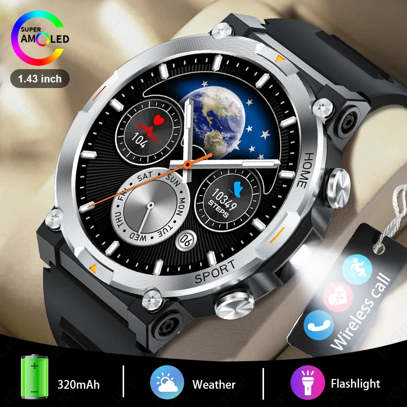 

Умные часы LIGE AMOLED для мужчин, спортивные, для активного отдыха, с функцией Bluetooth-звонков, измерением пульса, для Android и iOS