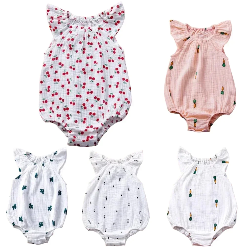 Summer Newborn Infant Baby Girls Romper Muslin Cotton Linen Infant Romper Playsuit Jumpsuit Fashion Baby Clothing