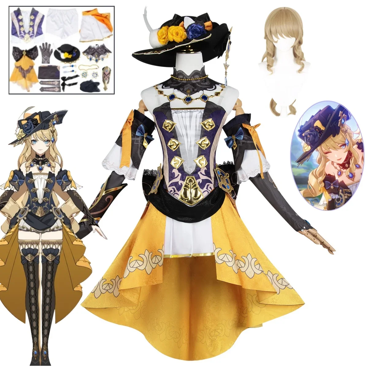 Game Genshin Impact Set Navia Cosplay Kostum Hoed Accessoires Kleding Halloween Carnaval Carnaval Feest Anime Performance Set