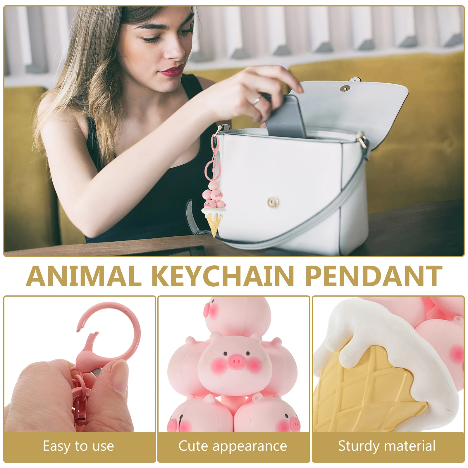 

Ice Cream Keychain Kawaii Animal Car Gifts Boyfriend Birthday Pvc Creative Pendant Memorial Decorative Chain Small