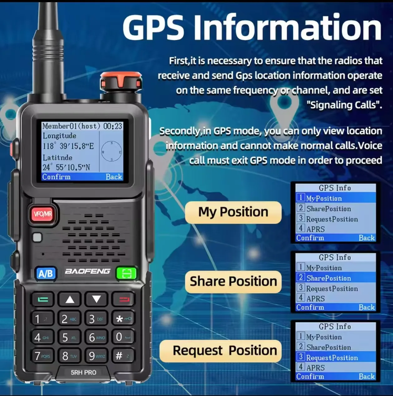 Baofeng Walkie-talkie UV-5RHPRO High-power Outdoor Wireless Handset GPS Positioning 10W