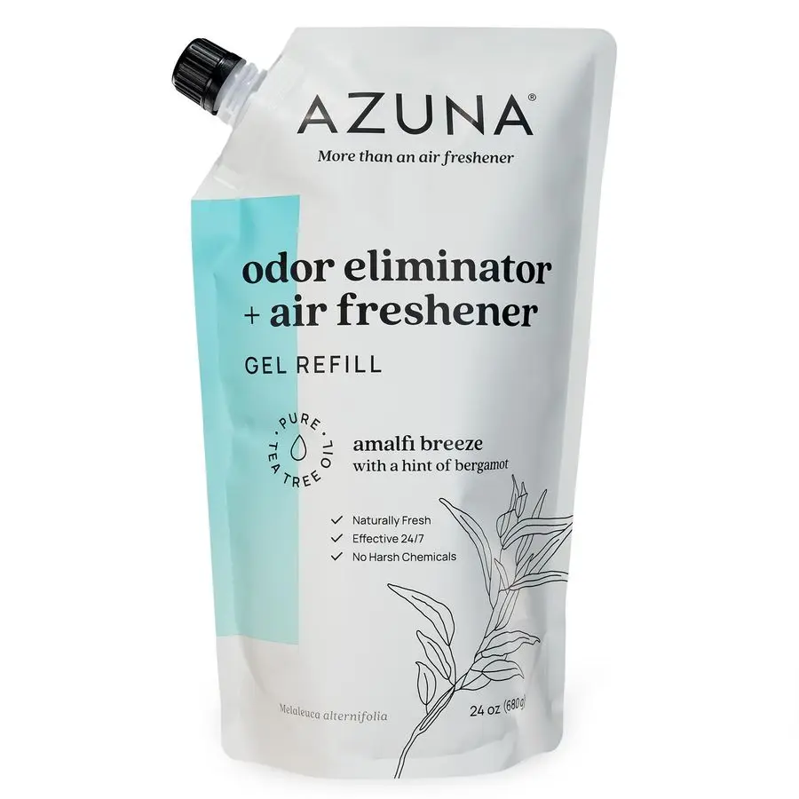 Ambientador e eliminador de odores para gel de odor forte, bolsa de recarga de 24 onças com óleo de árvore de chá, amplificador baseado em plantas, animais de estimação de longa duração, fumaça