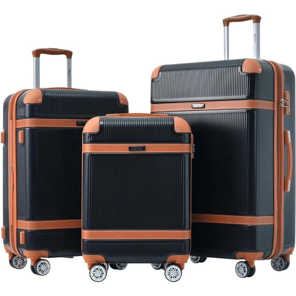 Merax Hardside Luggage Set with Spinner Wheels, Collision-Protection Angle, 3-Piece Set, TSA Lock, Expandable,