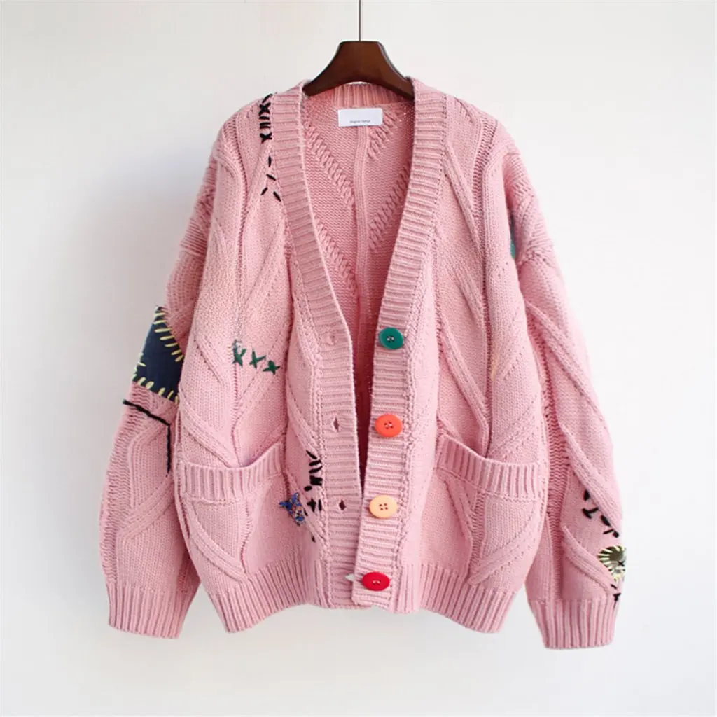 

Korean Style Women's Cardigan Sweater Spring Autumn Loose Short Lazy Style Coat Top for Ladies