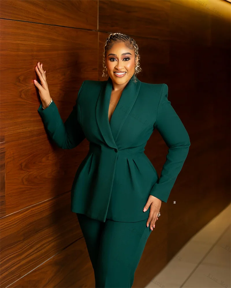 

Dark Green Women Suit Pants Set 2 Pieces Blazer+Trousers Customized Autumn Fall Formal Wedding Tuxedos Business Party Coat