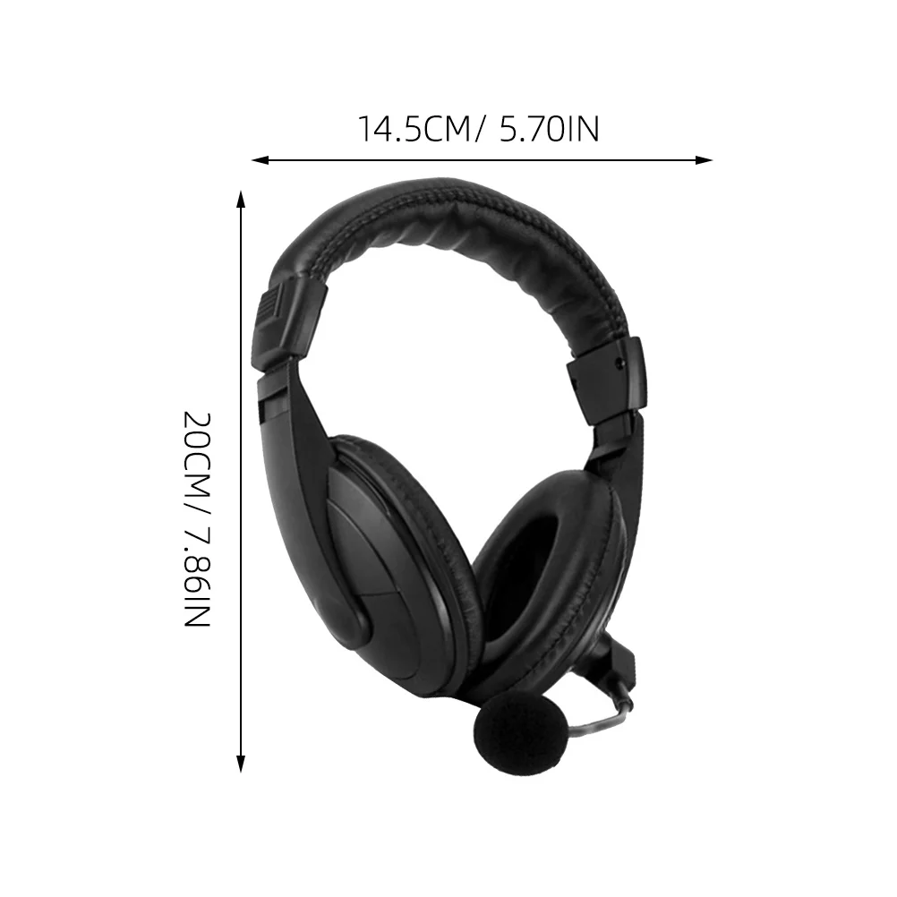 헤드셋 오버이어 3.5mm 스테레오 헤드폰 경량 소프트 이어패드 조정 가능한 마이크 플러그 플레이 PC 노트북 게임용 블랙