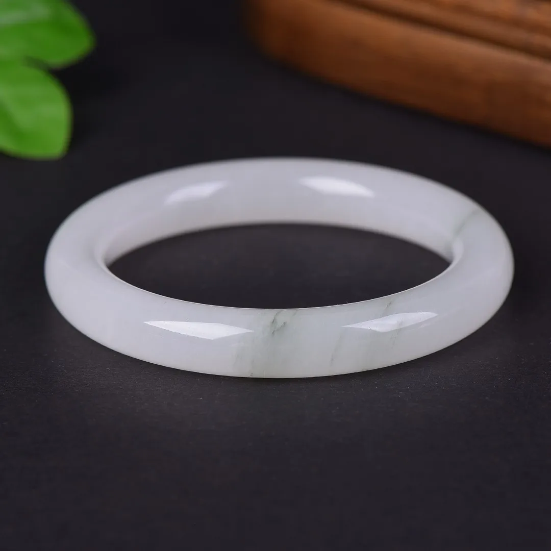 Natural Tianshan Jade Bangle for Women White Green Floating Veins Translucent Gemstone Bracelet Healing Crystal Jewelry Gift