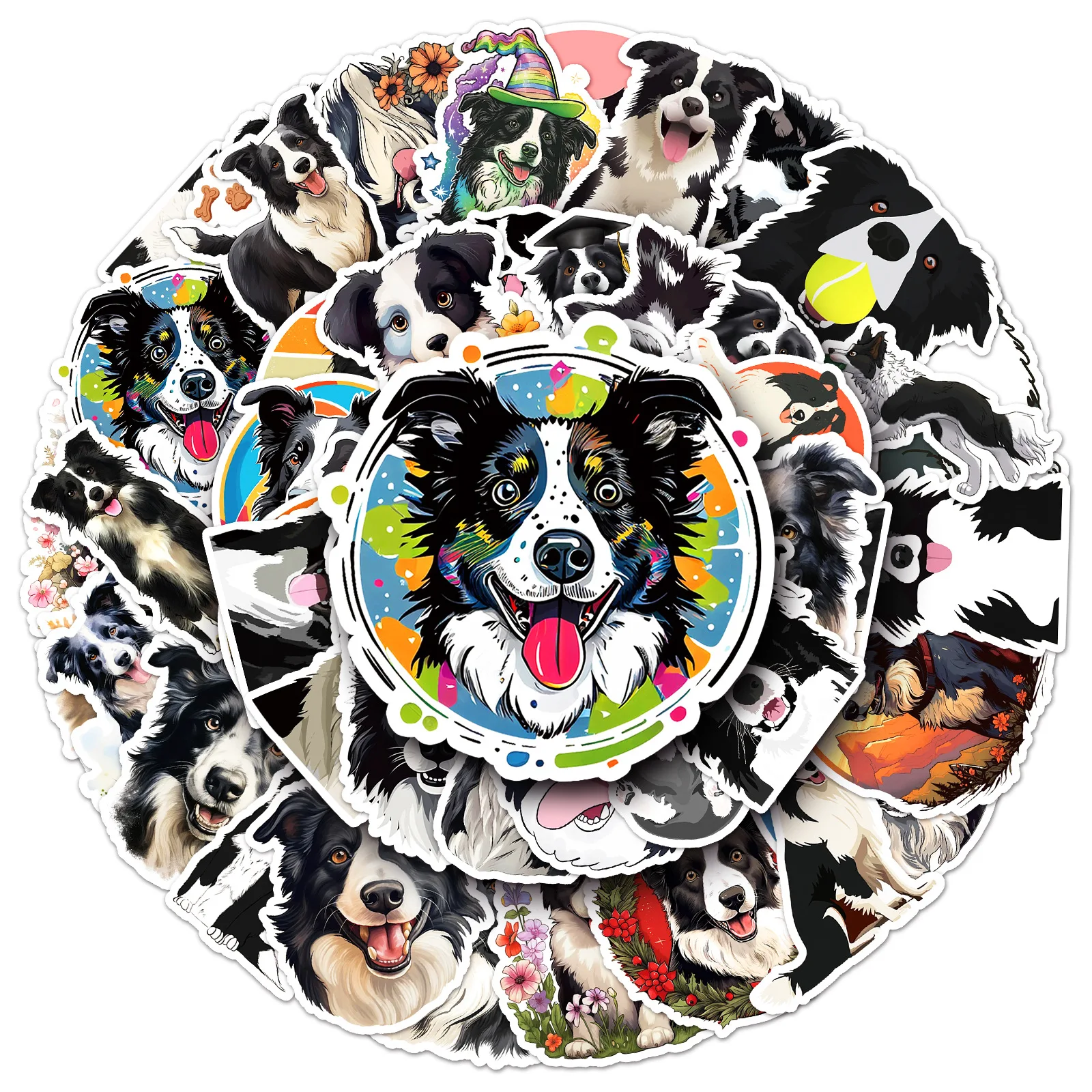 

50PCS Cartoon Dog Border Collie Graffiti Sticker Creative Decoration Stationery Box Scrapbook Luggage Waterproof Decal Kids Toy