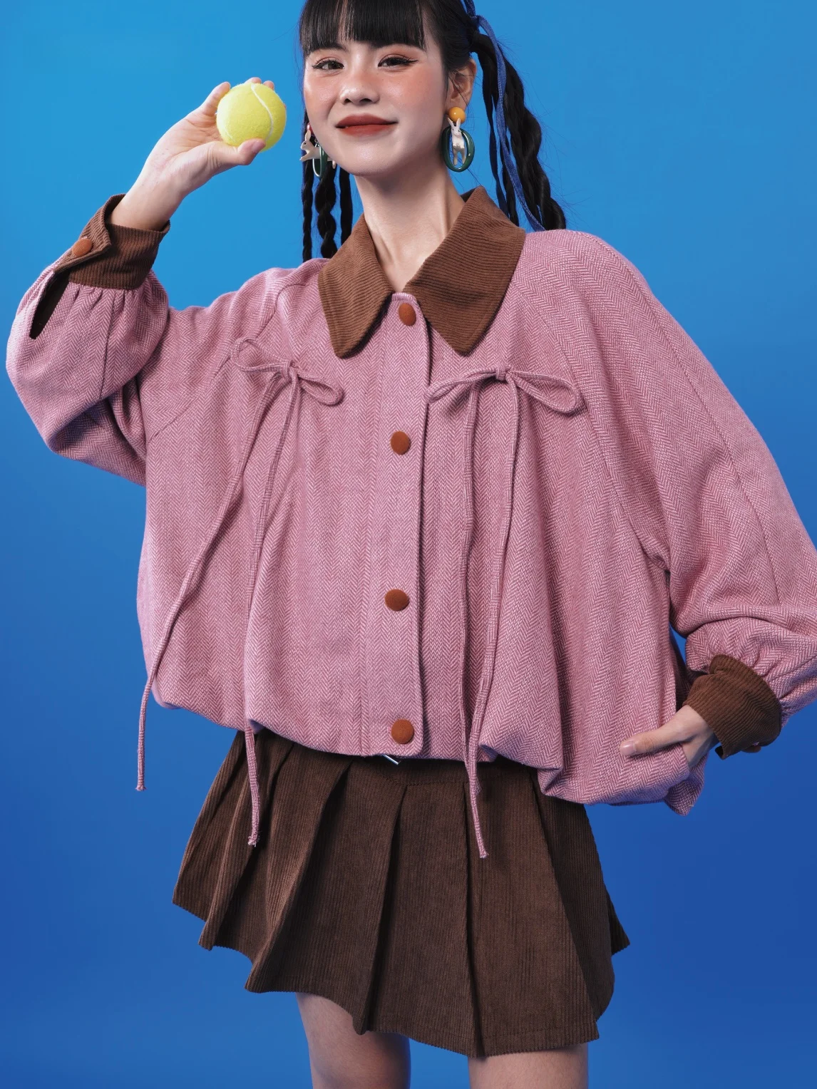 

Spor Sle Pink Knot Lantern Sve Baseball Jaet Открытый кардиган Верхняя одежда Женское ор Пальто Обычное тонкое