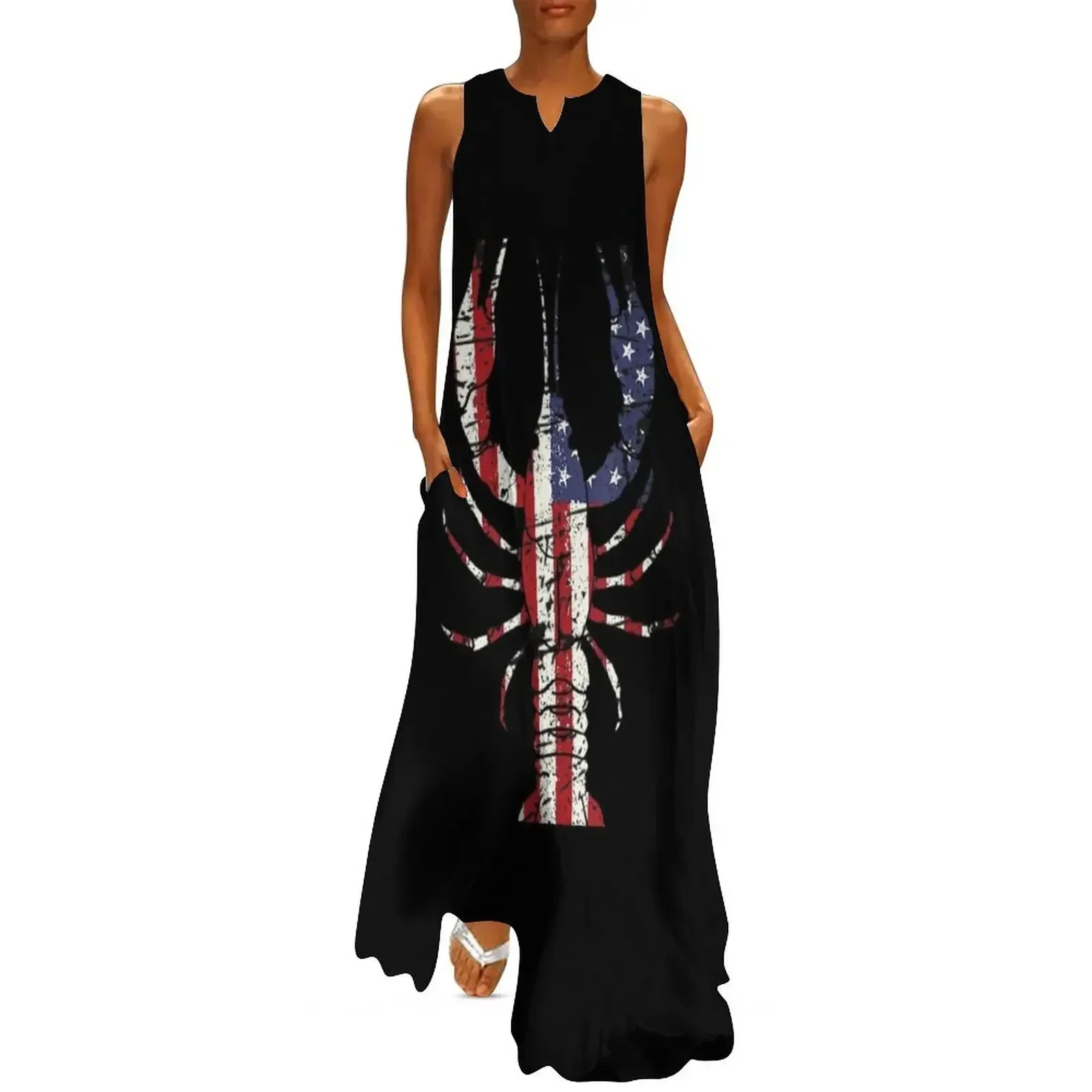 

Mardi Gras Fleur De Lis Crawfish American Flag Long Dress elegant dresses plus sizes Dress