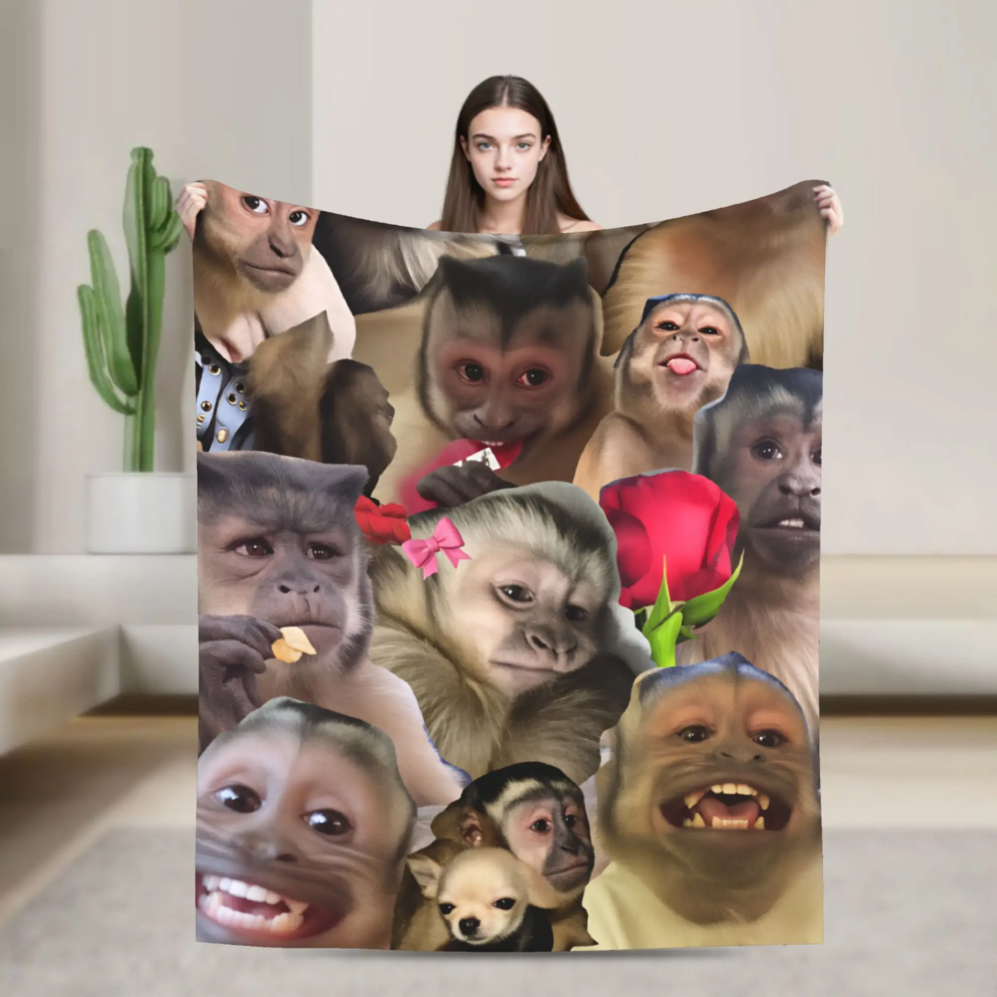 Monkey Face Collage Flannel Blankets Winter  Soft Throw Blanket for Child Outdoor Pattern Bedspread Sofa Bed Cover