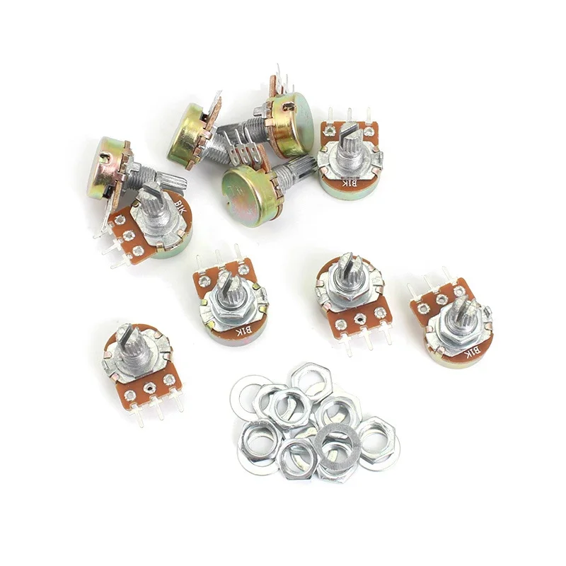 5PCS Linear Taper Potentiometer Kit WH148 3Pin B1K B2K B5K B10K B20K B50K B100K B250K B500K B1M 15mm Shaft with Nuts and Washers
