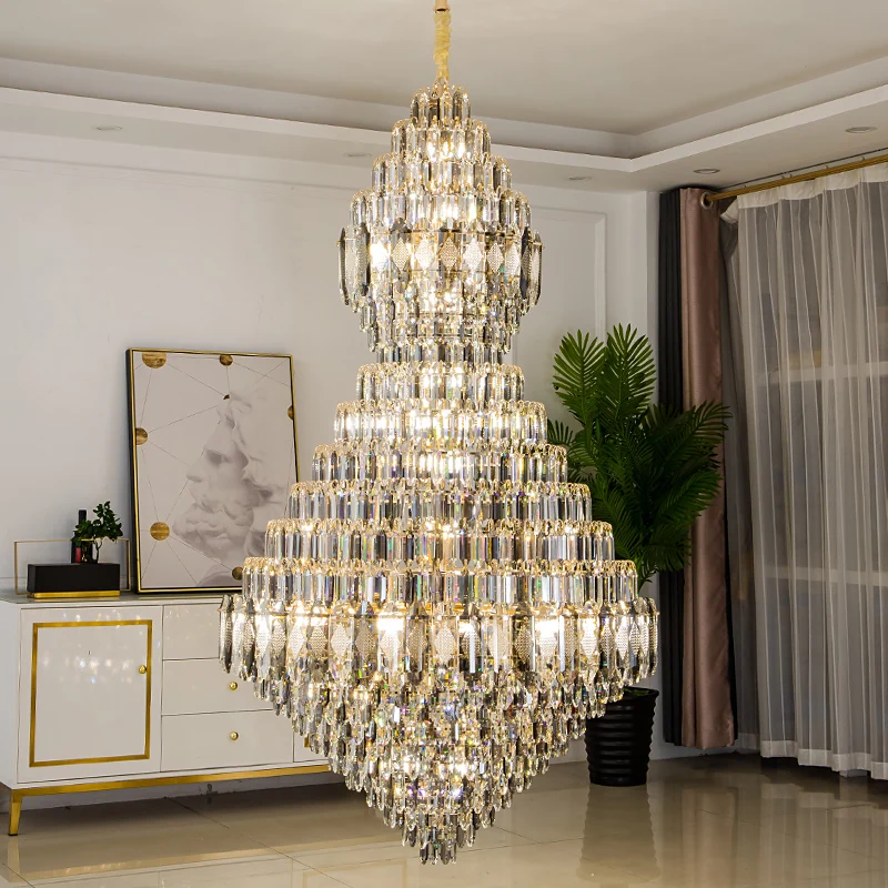 

Building Living Room Big Chandelier Villa Crystal Lamp Staircase Light Luxury Exhibition Hall Lighting Lustre Crystal LED Light