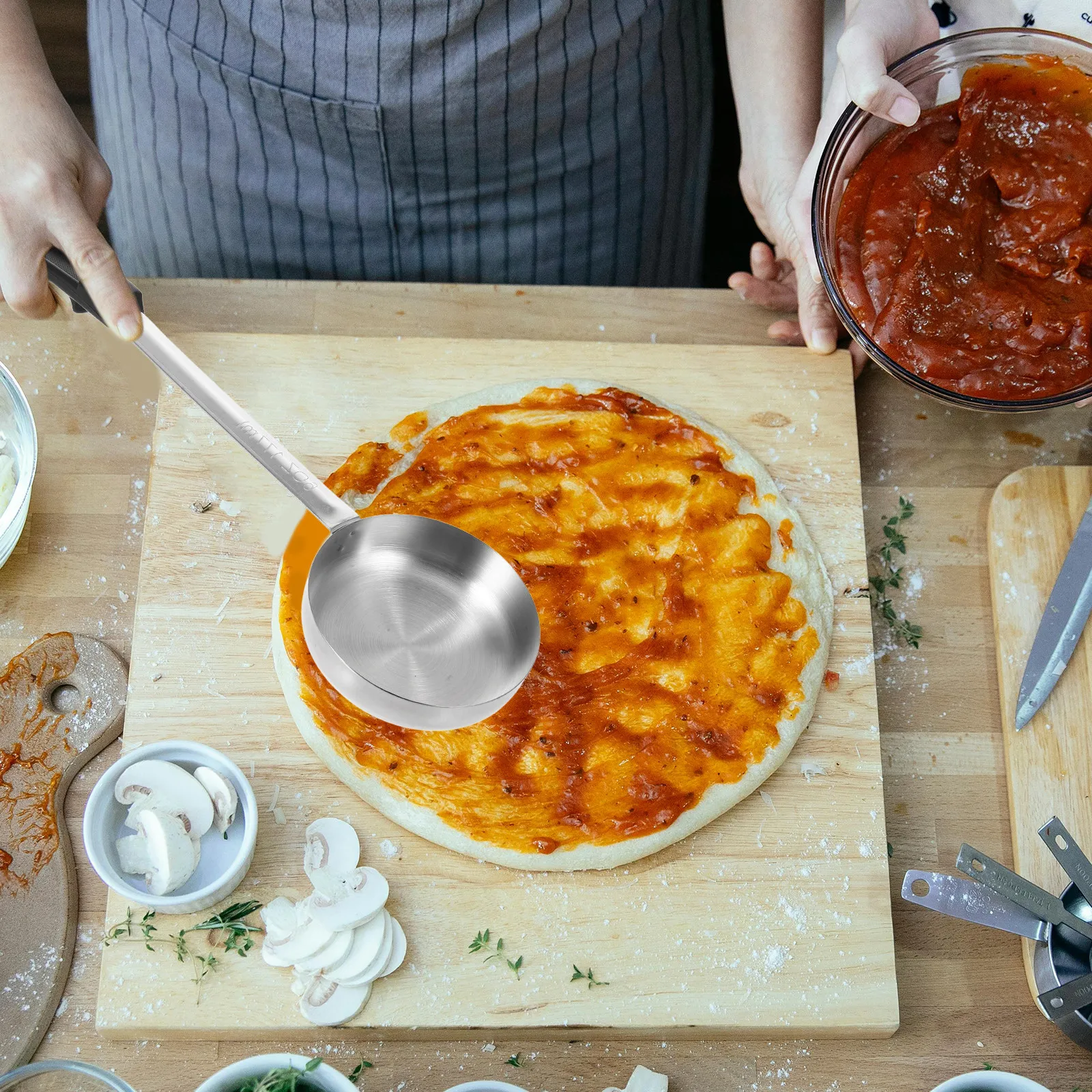 Stainless Steel Sauce Ladle with Flat Bottom for Pizza Sauce Spreading Soup Serving and Condiment Portion