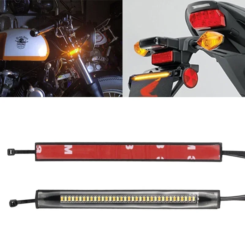 Auto 1/2Pcs 12V LED Ring Fork Strip Lamp Flashing Blinker Motorcycle Turn Signal Light & DRL Amber White Moto Flasher