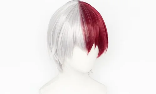 Hoge Kwaliteit Boku No Shoto Todoroki Shouto Cosplay Pruik Zilver Wit Rood Pruiken + Pruik Cap