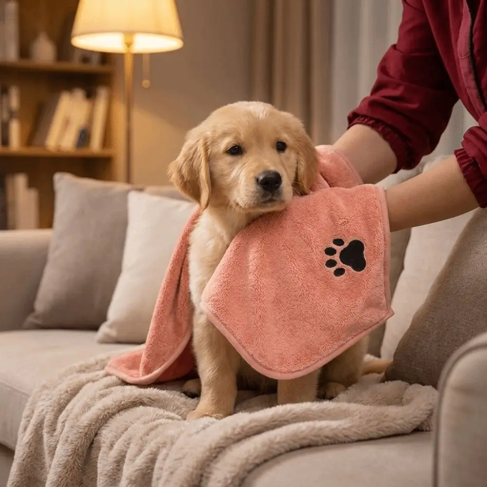 Cute Paw Print Super Absorbent Dog Bath Towel Non-Shedding Microfiber Pet Grooming Towel Soft Pet Absorbent Towels Pet Grooming