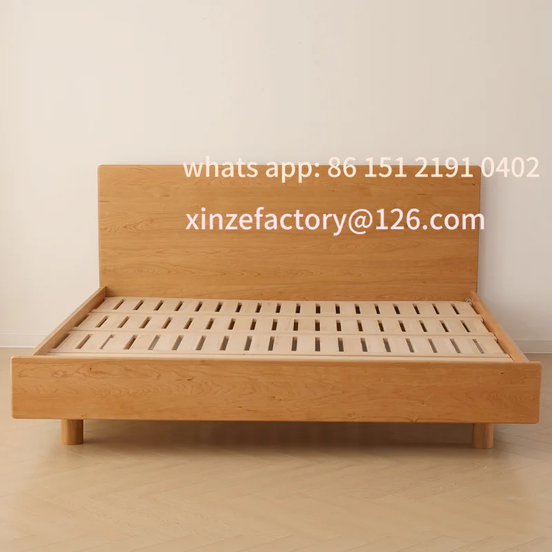 

Customizable Nordic solid wood bed Simple homestay single Cherry wood log double suspended bed