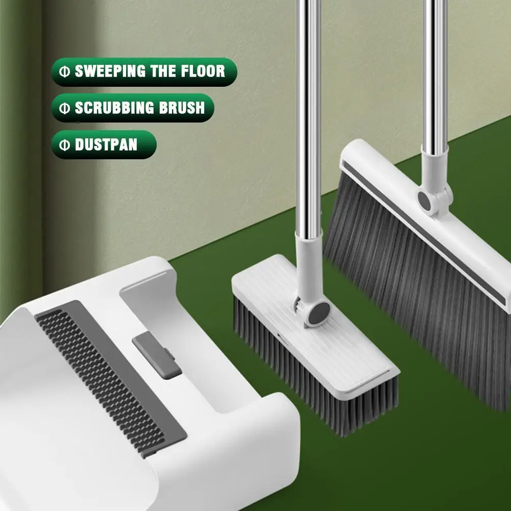 Thickened Broom Dustpan Floor Brush Set Indoor Non-stick Hair Broom Long Handle Floor Brush With Stand Up Dustpan Combo Set