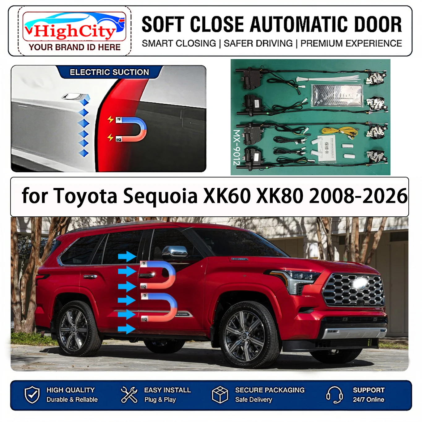for Toyota Sequoia XK60 XK80 2008-2026 OEM Electric Suction Soft Close Door Kit Smart Anti Pinch Auto Cinch Latch System No Slam