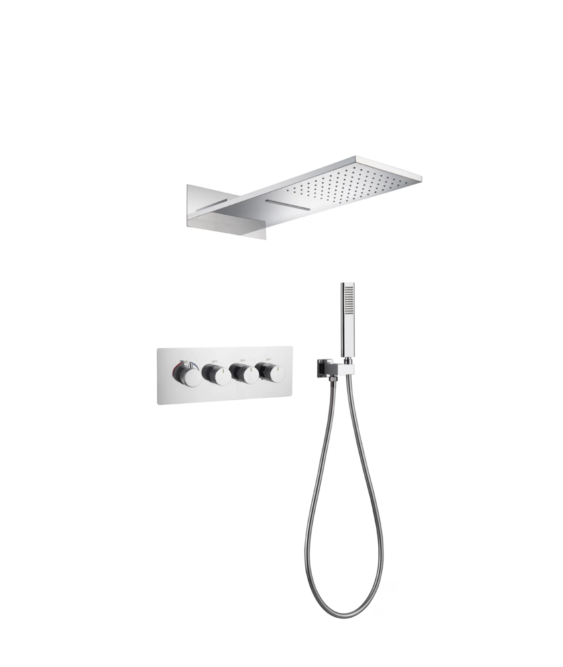 

4-функциональная водопадная термостатическая душевая система для ванной комнаты, латунная душевая система с ручным душем, массажный спрей, узор, дождевой душ