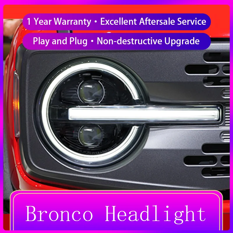 Headlights For Ford Bronco 2020 2021 2022 Front Light DRL Head Lamp Turn Signal LED Projector Lens Dynamic Car Auto Accessories