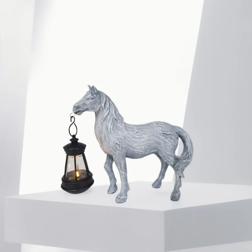 

Resin Christmas Decoration Vintage Gold Horse Lamp Outdoor Candle Lamp for Christmas Decor