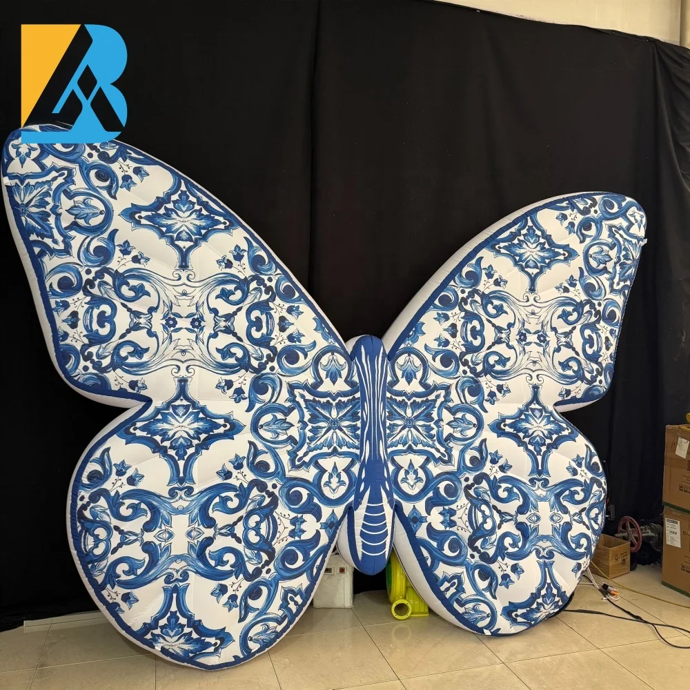 Diseño de mariposa inflable gigante personalizado para decoración de escenario de boda, juguete de alquiler